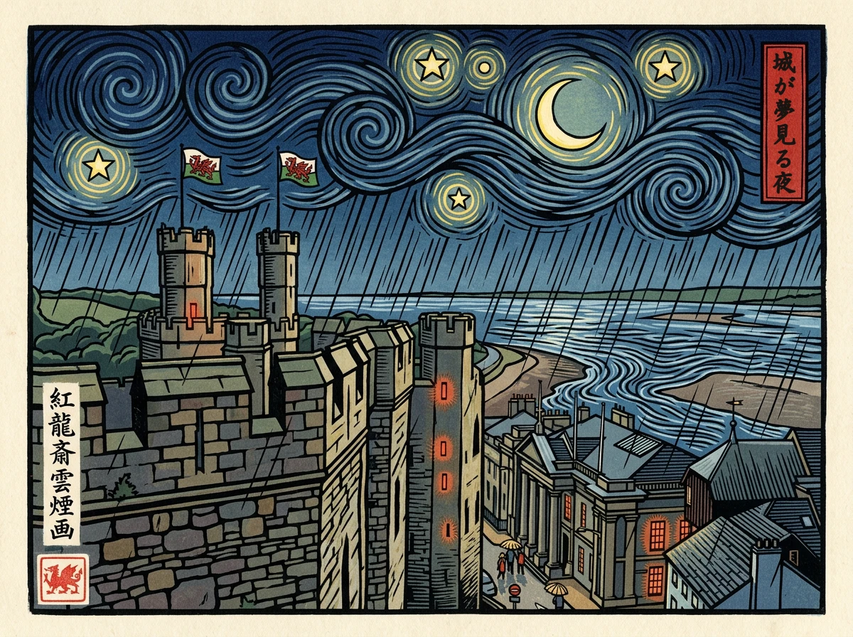 浮世絵「城が夢見る夜」 紅龍斎雲煙 画